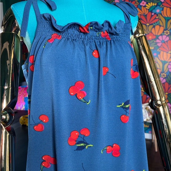 Modcloth Blue Cherry Print Summer Tank Top - Picture 2 of 3